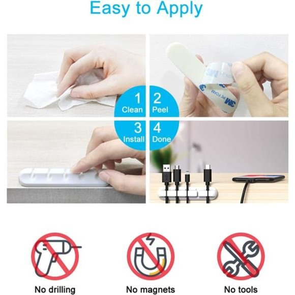 White Cable Clips, Cord Organizer Cable Management, Cable Organizers USB Cable - Picture 6 of 7